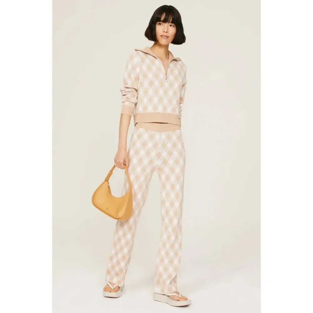 SAYLOR Checkered Knit Pant‎ Set Tan/White Small